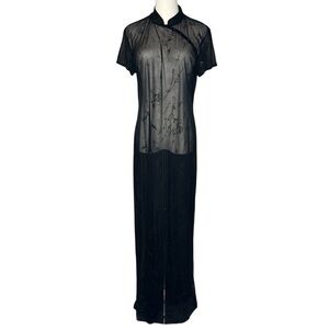 Vintage Arianna Sheer Black Floral Whimsigoth Maxi Dress Qipao Cheongsam